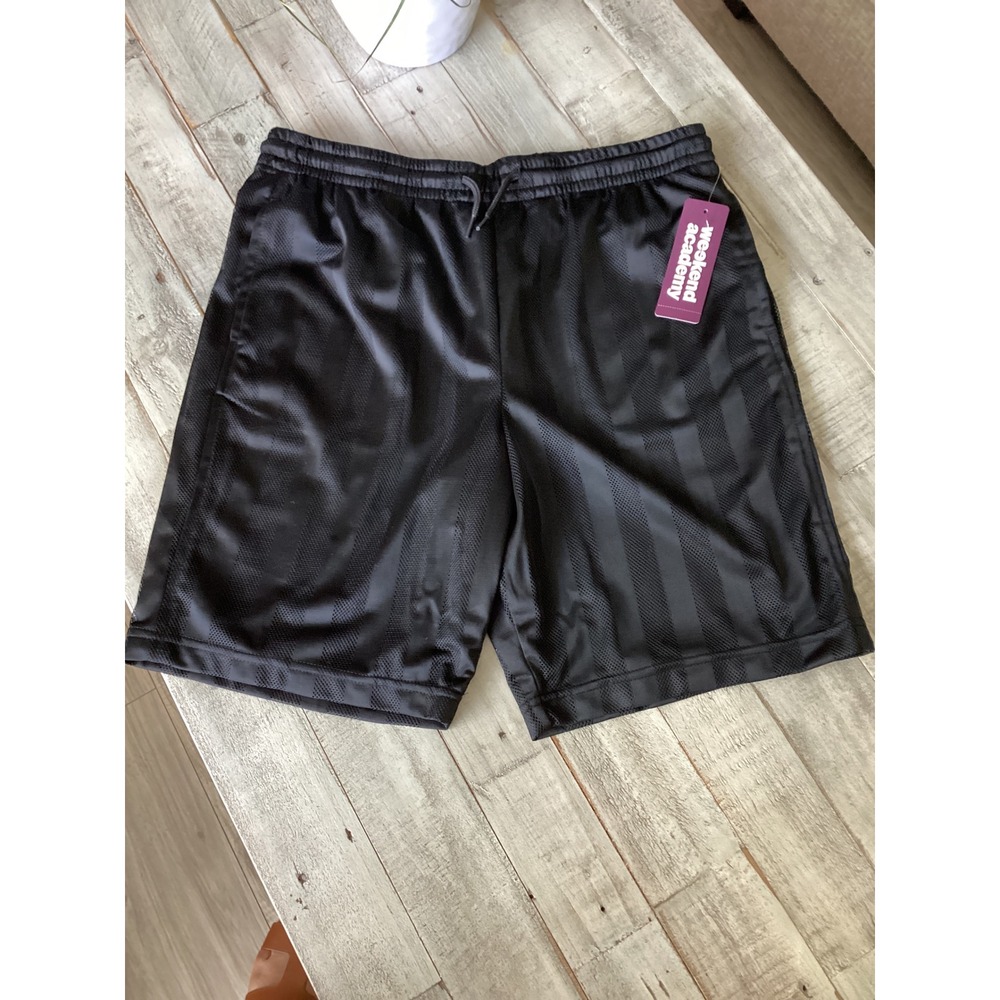 Weekend Academy Boys Black Mesh Athletic Shorts XXL 18 Striped Gym Shorts NWT